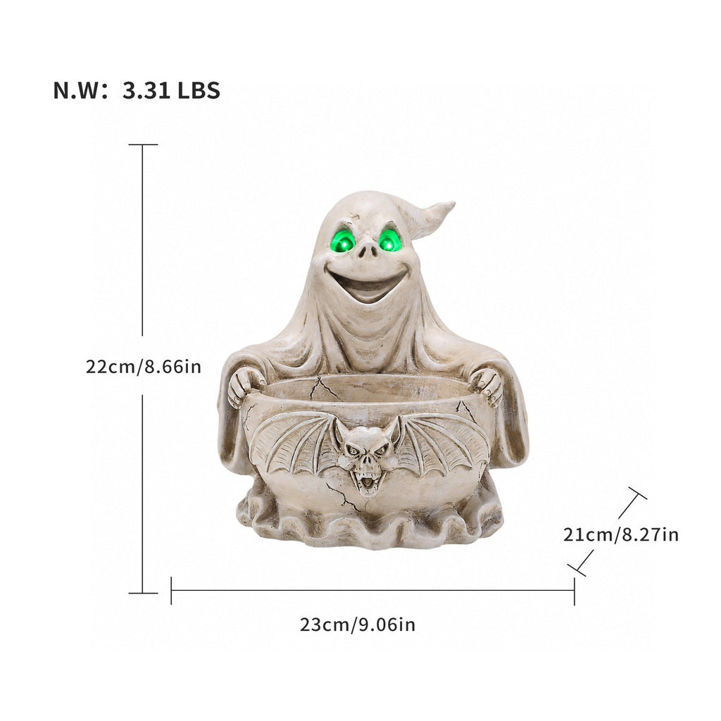 Halloween Ghost Storage Bowl Figurine with LED Light - White