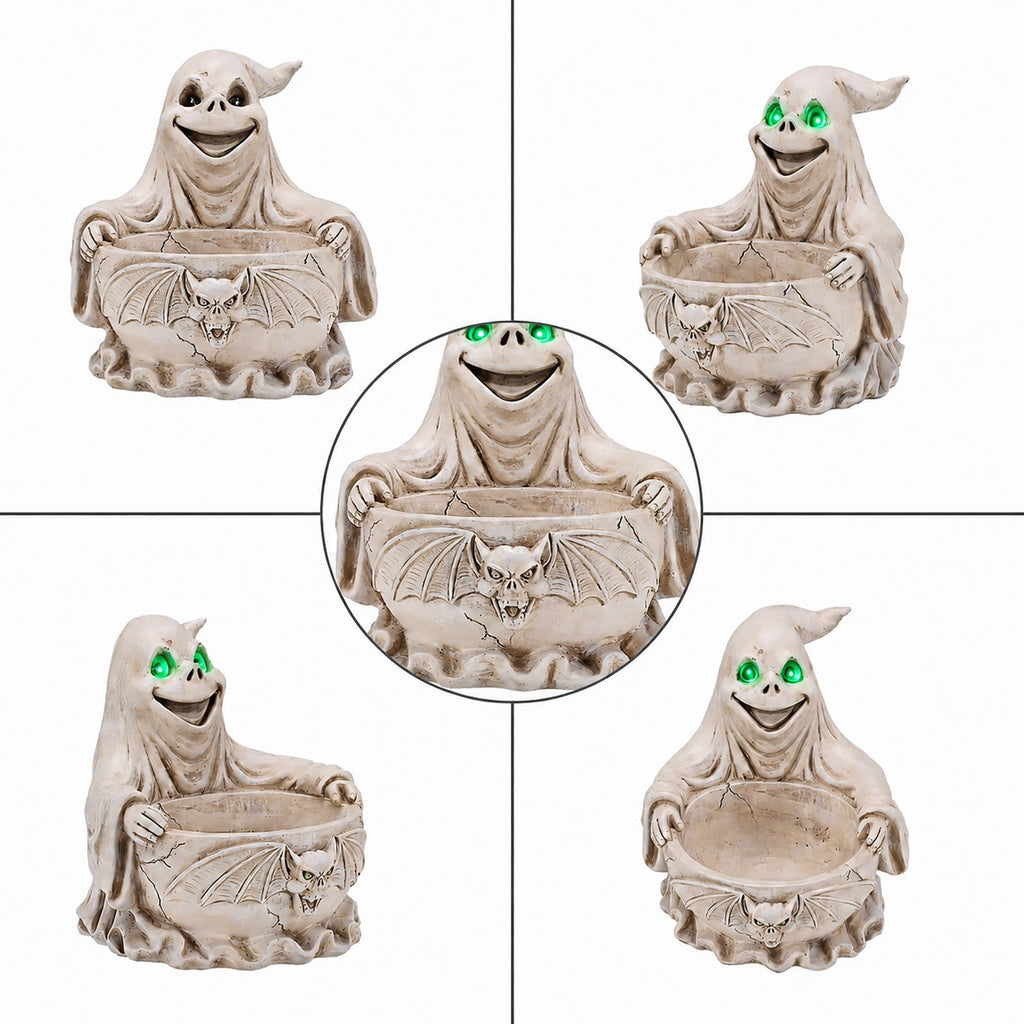 Halloween Ghost Storage Bowl Figurine with LED Light - White