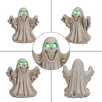 Halloween Ghost Figurine with LED Light Up Eyes - White