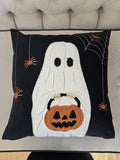 Halloween Ghost Throw Pillow Set of 2 with Embroidered Pumpkin Detail - Black